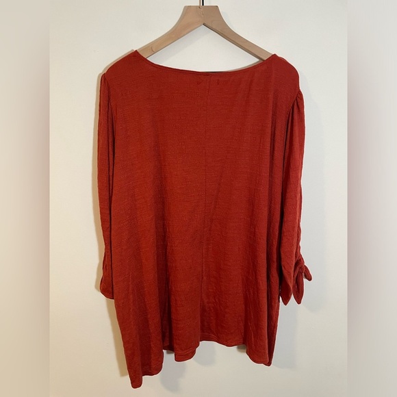Max Studio Terracotta Textured Boho Blouse W/ Tie 3/4 Sleeve Sz 3X NWT MSRP $88 - Picture 6 of 11